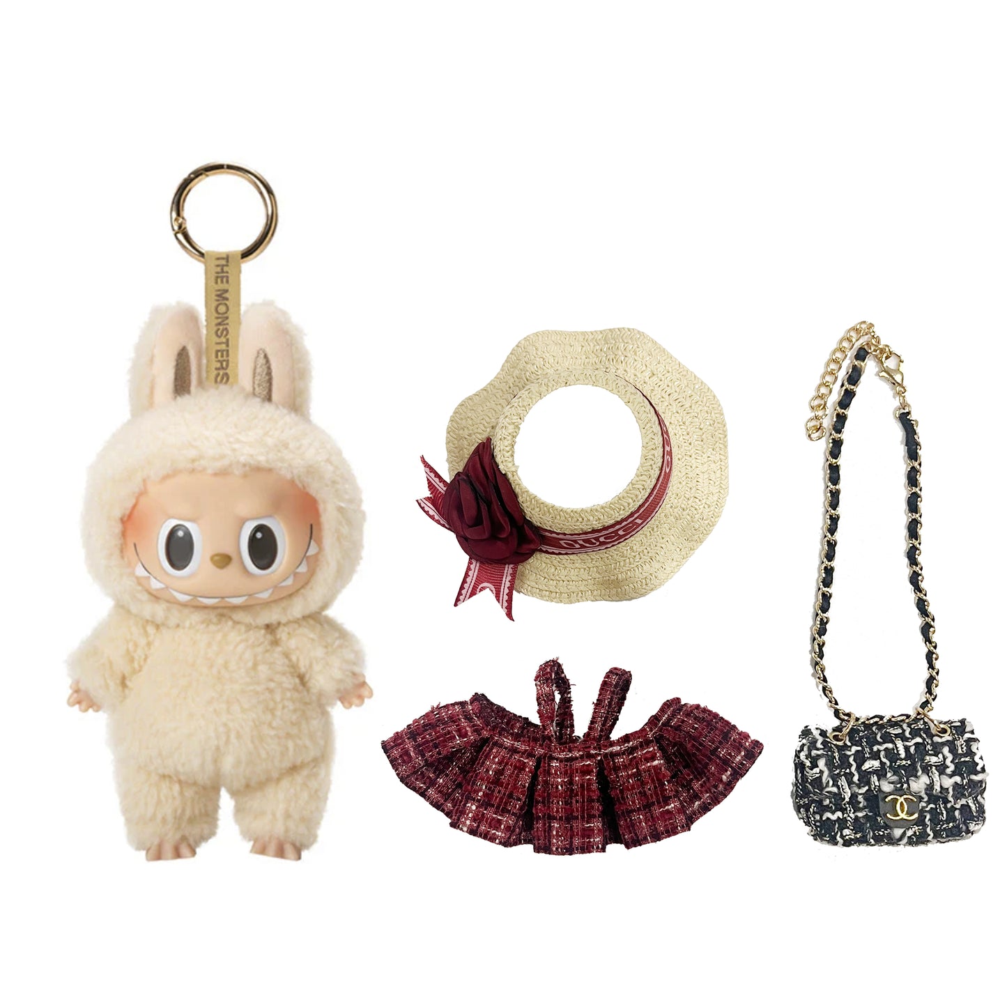 Labubu Macaron Blind Box + French Vintage Straw Hat Look Outfit