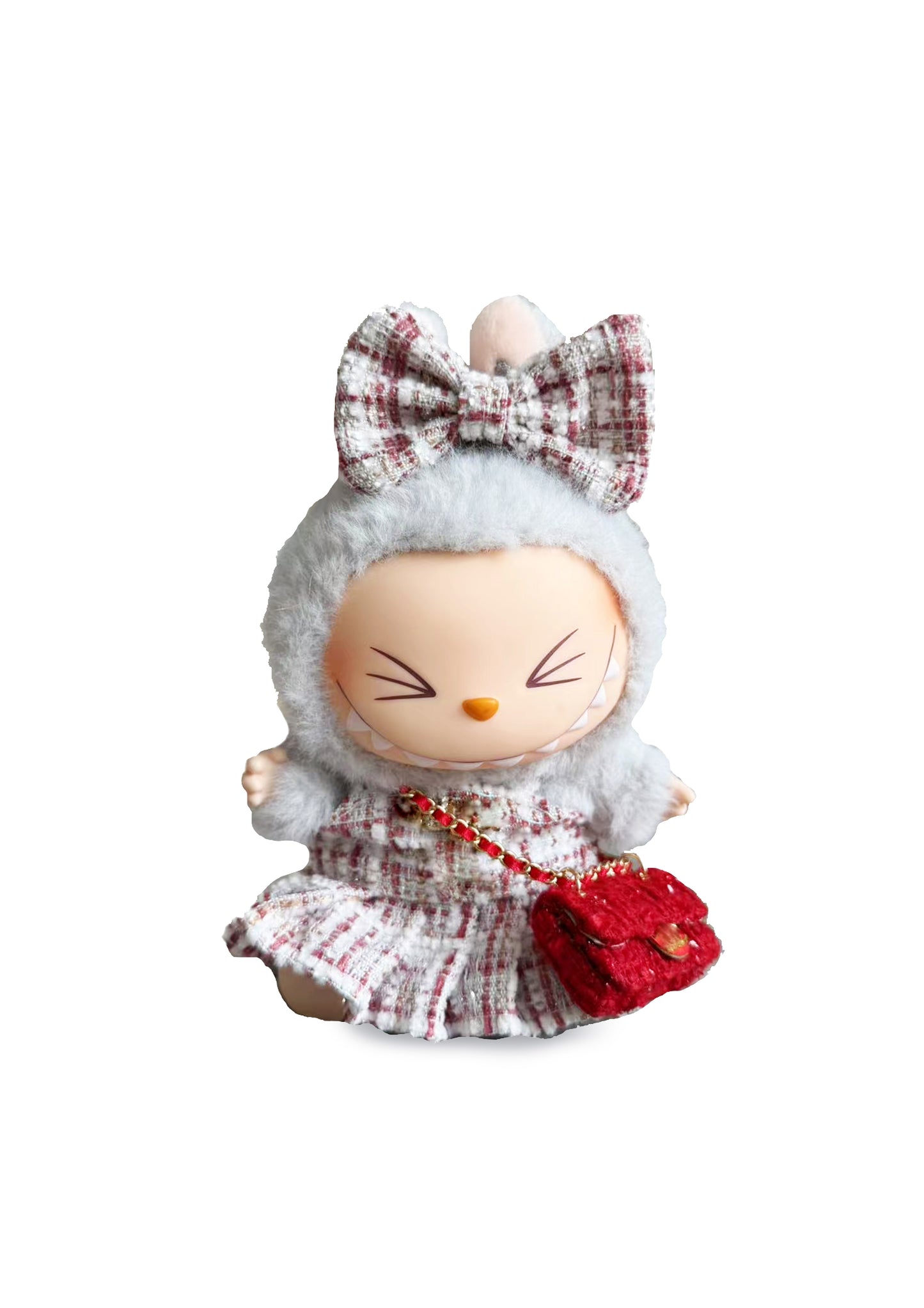 Labubu Have a Seat Blind Box + Vintage Red Tweed Dress Outfit