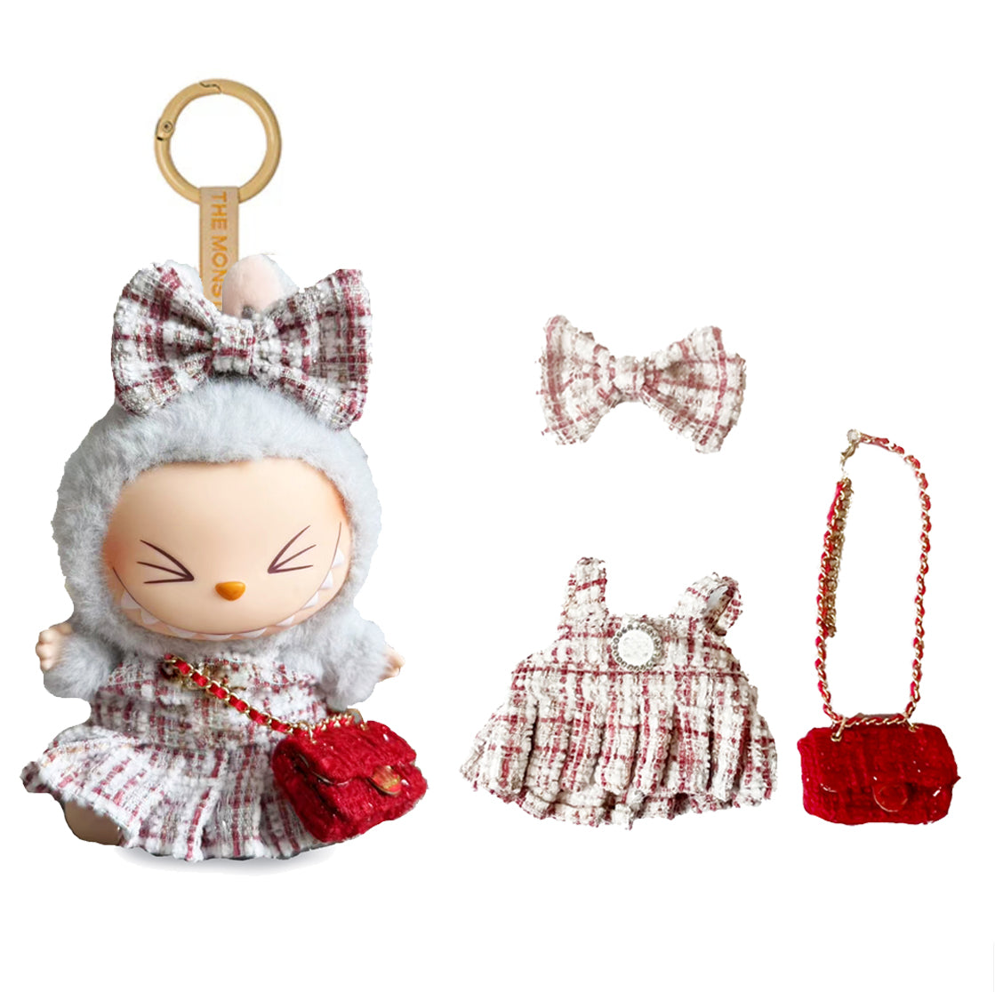 Labubu Have a Seat Blind Box + Vintage Red Tweed Dress Outfit