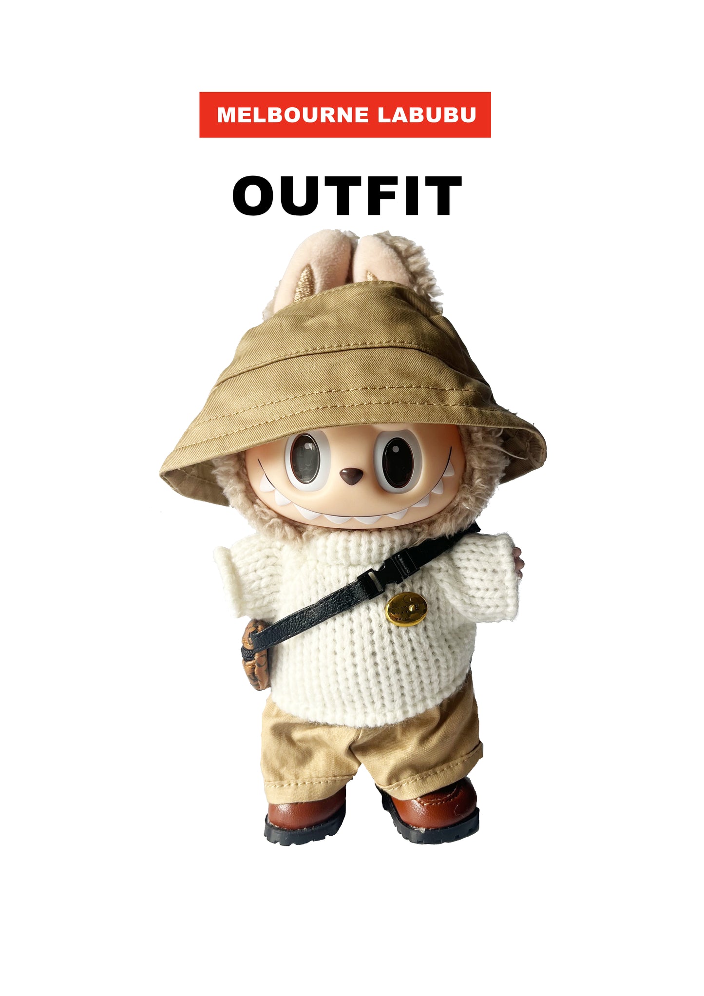 Labubu Outfit | Cozy Casual Sweater Look | Red/White Sweater + Fisherman Hat + Pants + Bag