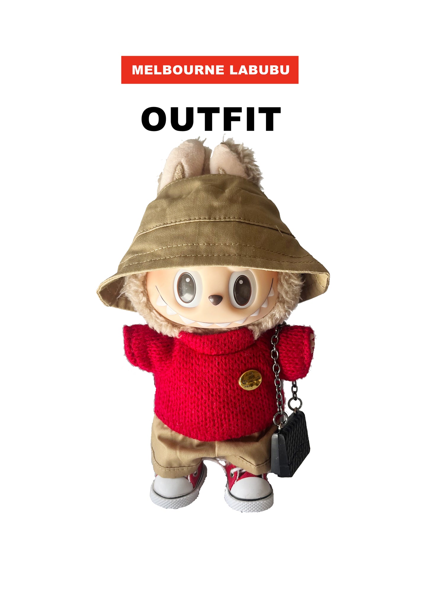 Labubu Outfit | Cozy Casual Sweater Look | Red/White Sweater + Fisherman Hat + Pants + Bag