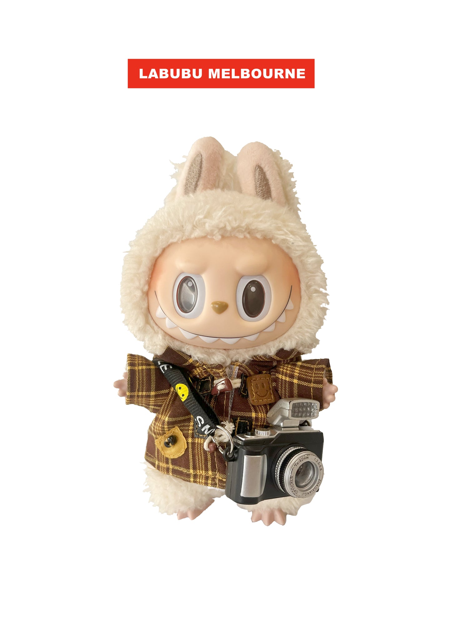Labubu Autumn Outfit Set - Plaid Jacket & Camera | Cute Retro Style