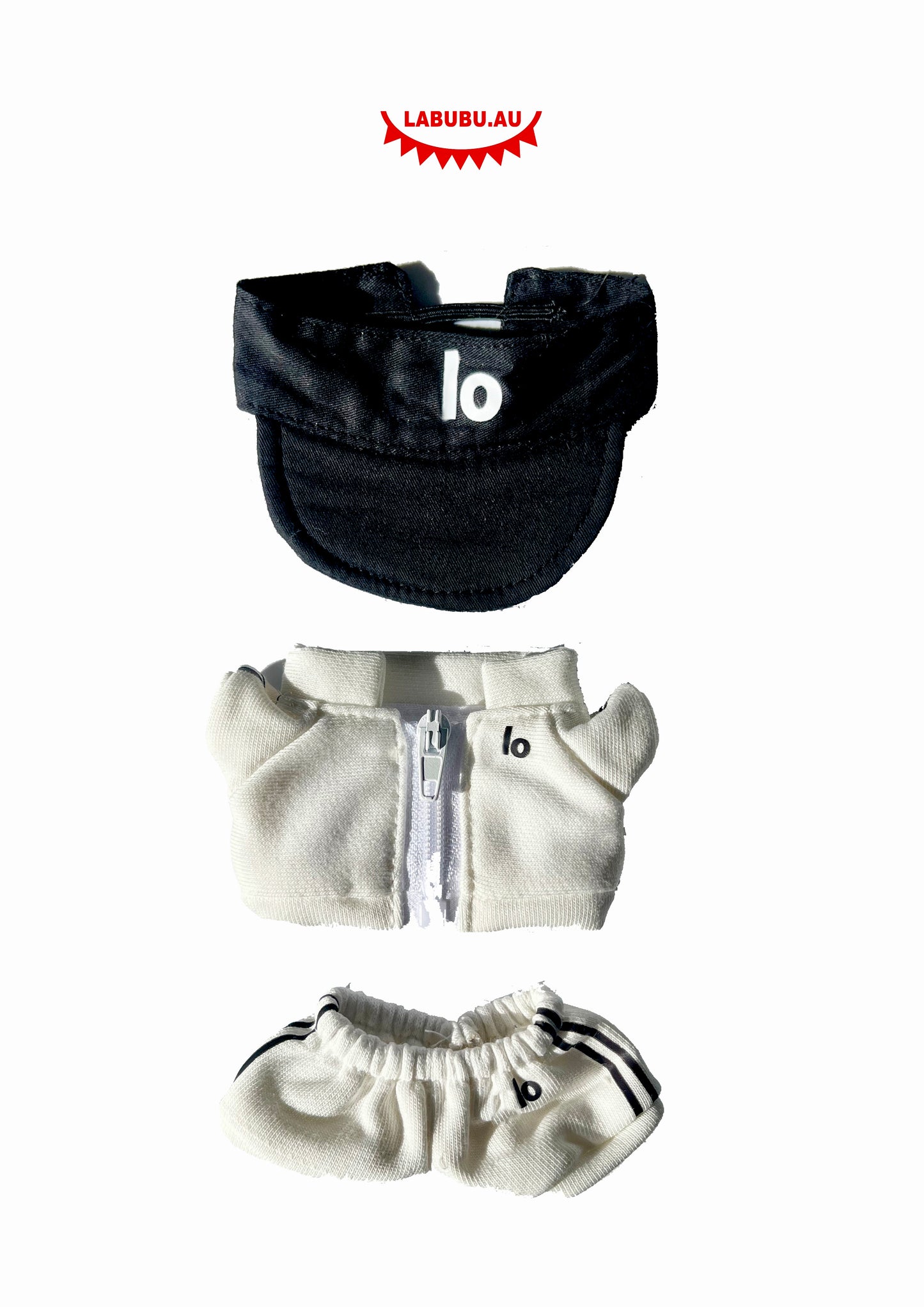 Labubu Outfit Trendy Sportswear Set - White Tracksuit + Black Baseball Cap