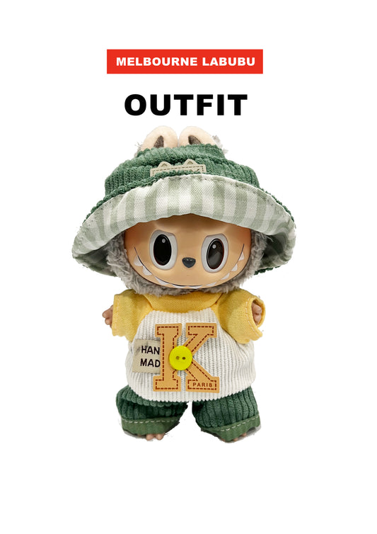 Labubu Naturecore Outfit | Green Bucket Hat + Pastel Yellow Tee + Matcha Pants Whimsy Set