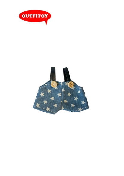 Labubu Outfit | Printed Denim Overalls/ Star-Patterned Denim Pants | Single Item