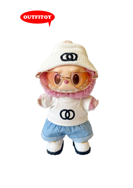Labubu Knit Beanie+T-shirt+Denim Pants