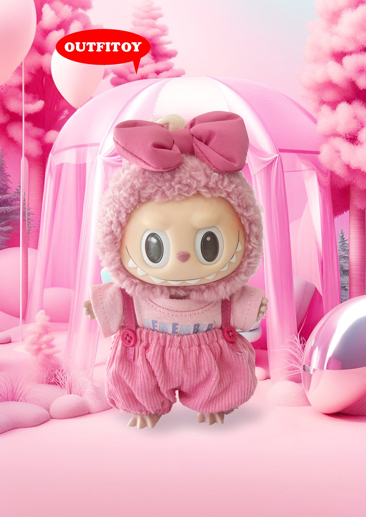 Labubu Pink Fuzzy Bow Outfit