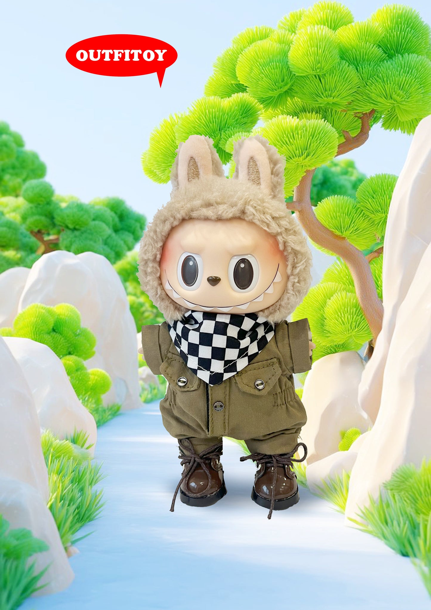 Labubu Explorer Outfit – Utility Jumpsuit & Boots Set