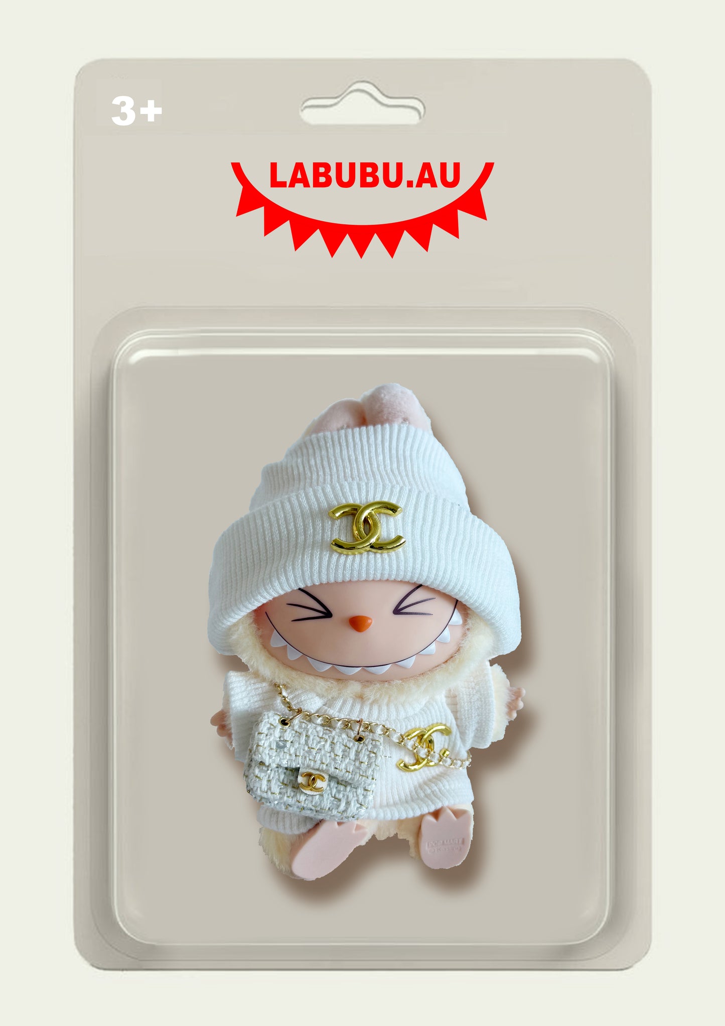 Labubu Outfit – Chanel inspired White Ribbed Set + Mini Tweed Backpack