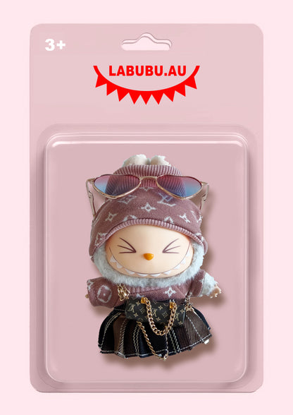 Labubu outfit France inspired Look Sporty Pink & Plaid Skirt Set with Bucket Bag