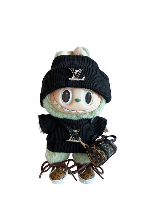 Labubu Outfit - LV inspired Look Urban Monochrome Explorer with Beanie & Mini Duffel