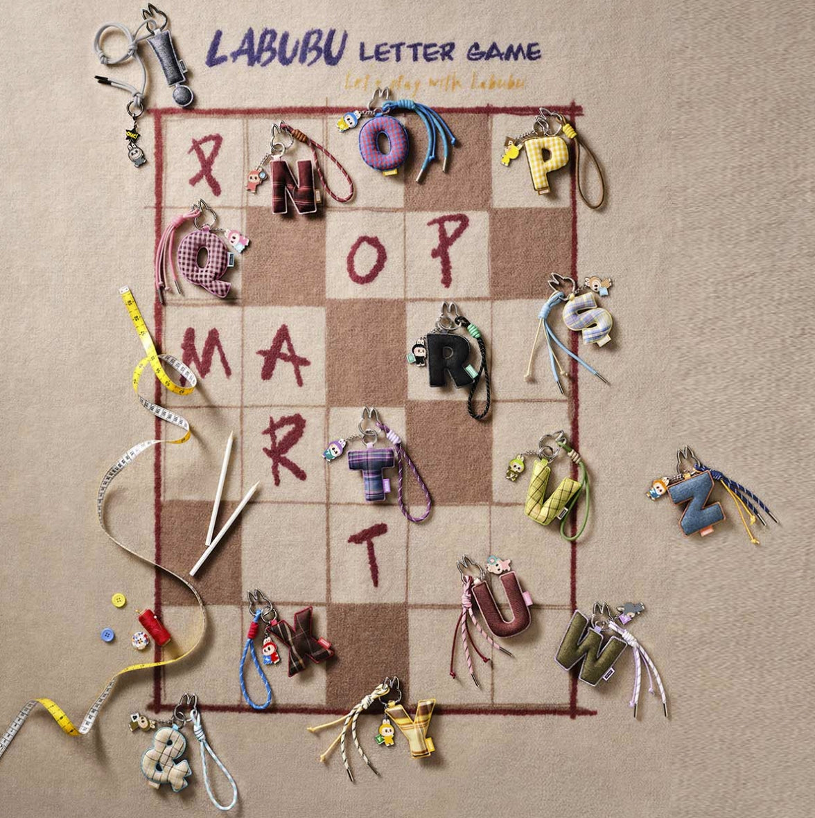 Pin for Love Mini Labubu Doll+Letter Pendant Combo (A-M)