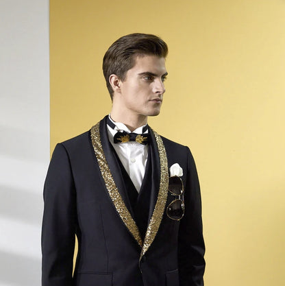 Gothic Series Bowtie (Gold metal/Black fabric)