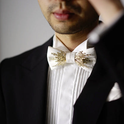 Gothic Series Bowtie (Gold meta/White fabric)