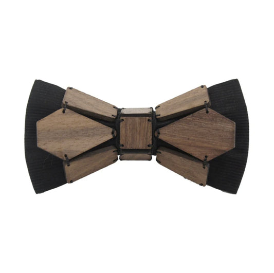 Black&Walnut Wood Geometry Series Wood Pre-tied Bowtie