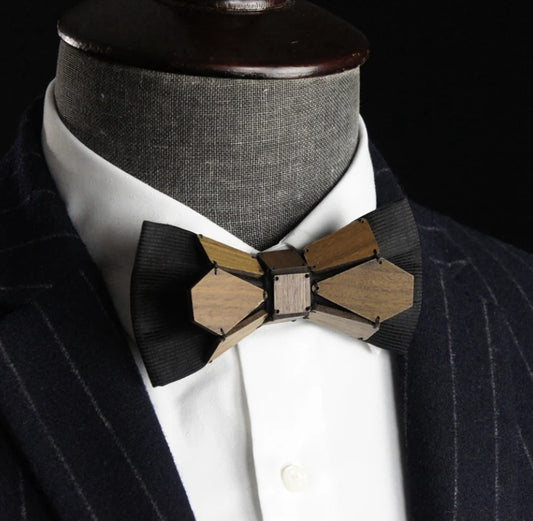 Black&Walnut Wood Geometry Series Wood Pre-tied Bowtie