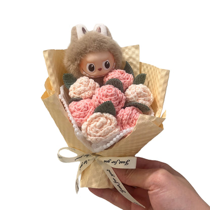 Sweet Love – Knitted Flower Bouquet with Mini Labubu