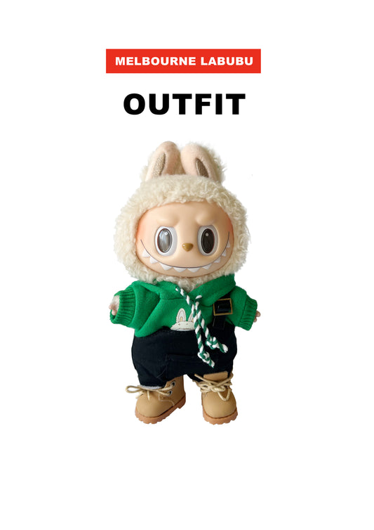 Labubu Streetwear Outfit | Green Hoodie + Cargo Pants + Timber Boots | Handmade Urban Style Labubu Clothes | Outdoor Adventure Look
