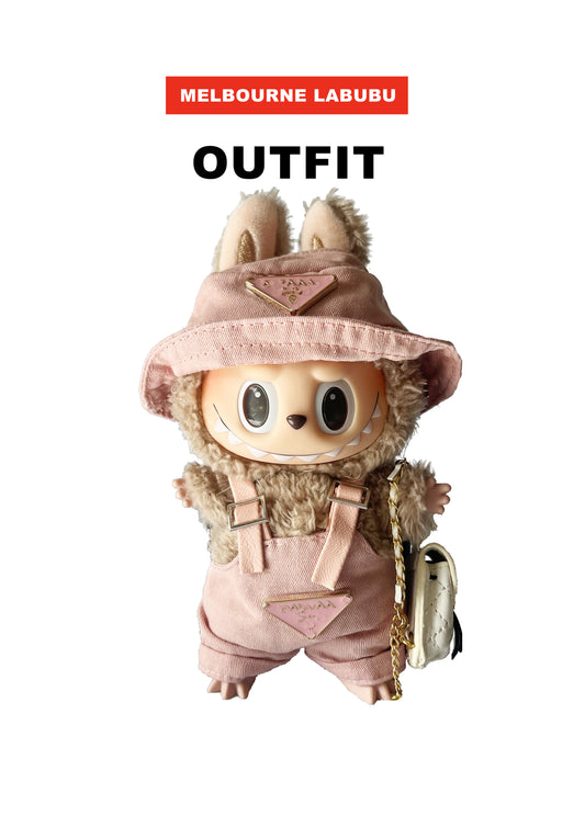Labubu Outfit | Fresh Adorable Style | White Pink Fisherman Hat + Overalls Set
