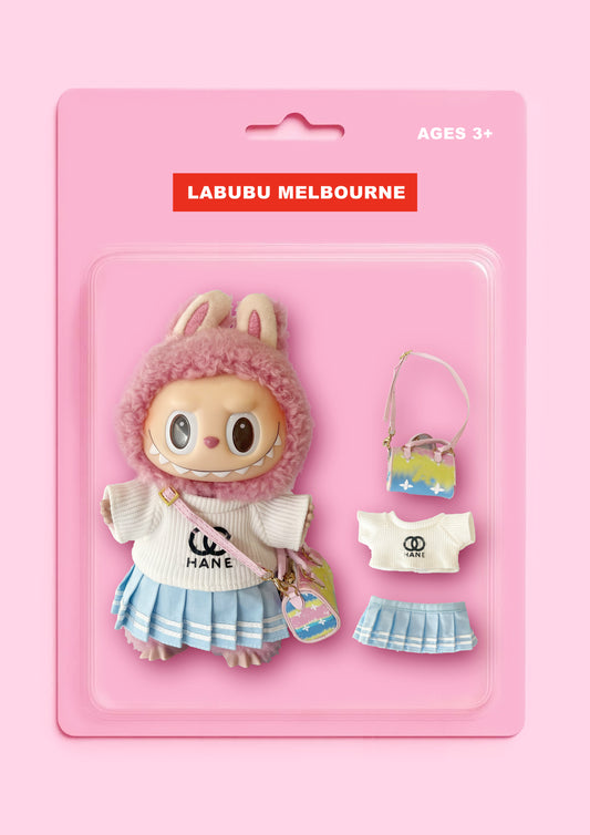 Labubu Outfit | Energetic Girl Style Set (T-shirt + Skirt + Pillow Bag)