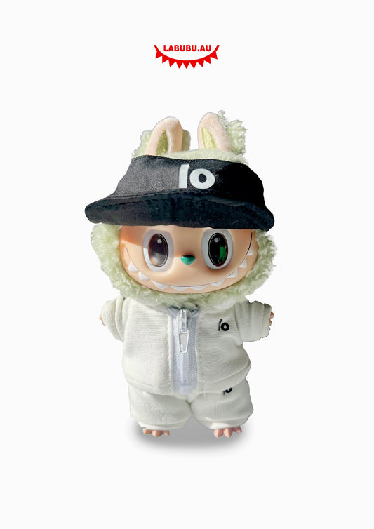 Labubu Outfit Trendy Sportswear Set - White Tracksuit + Black Baseball Cap