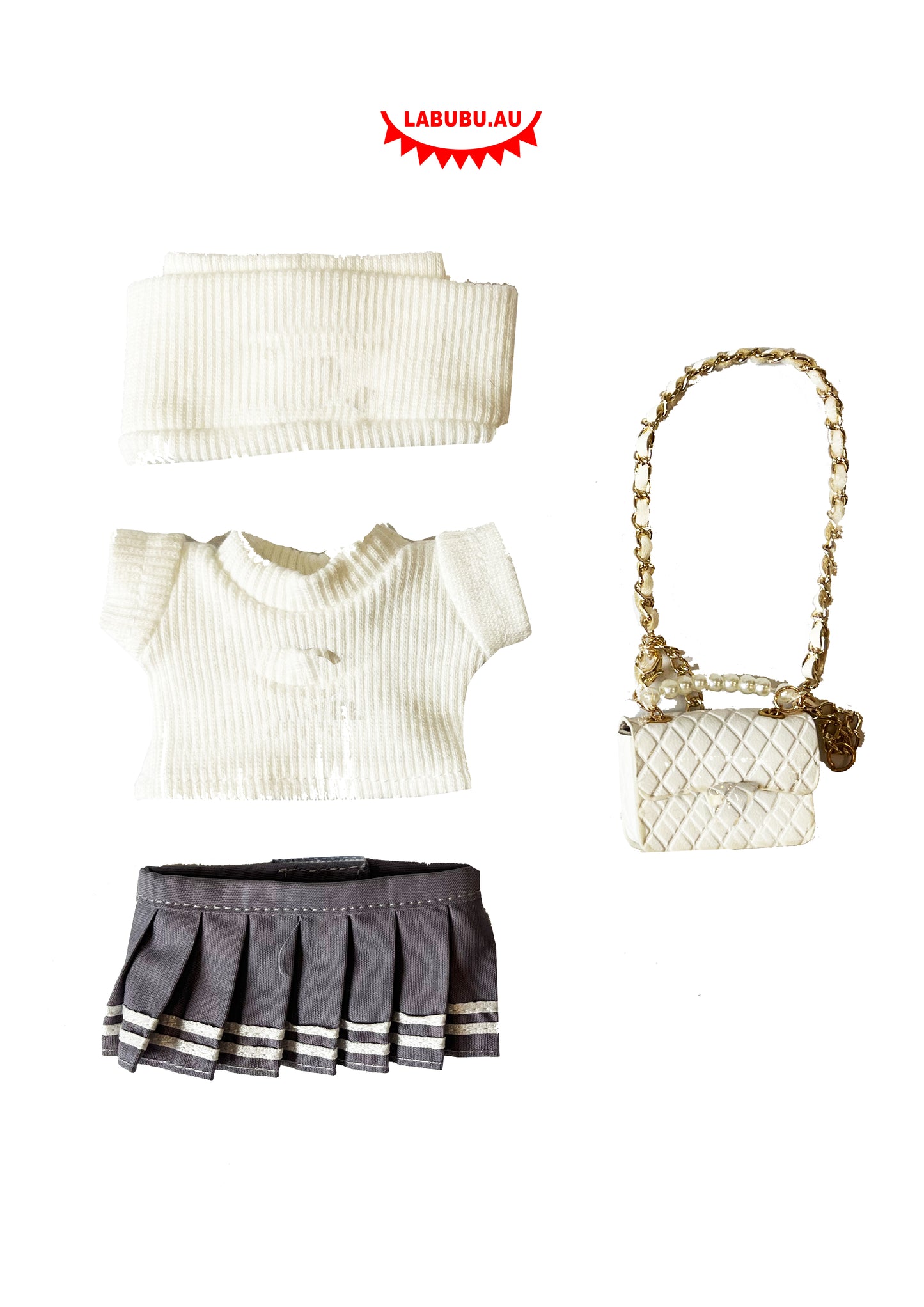 Labubu Outfit – Soft Sporty Chic Set with Pearl Mini Bag