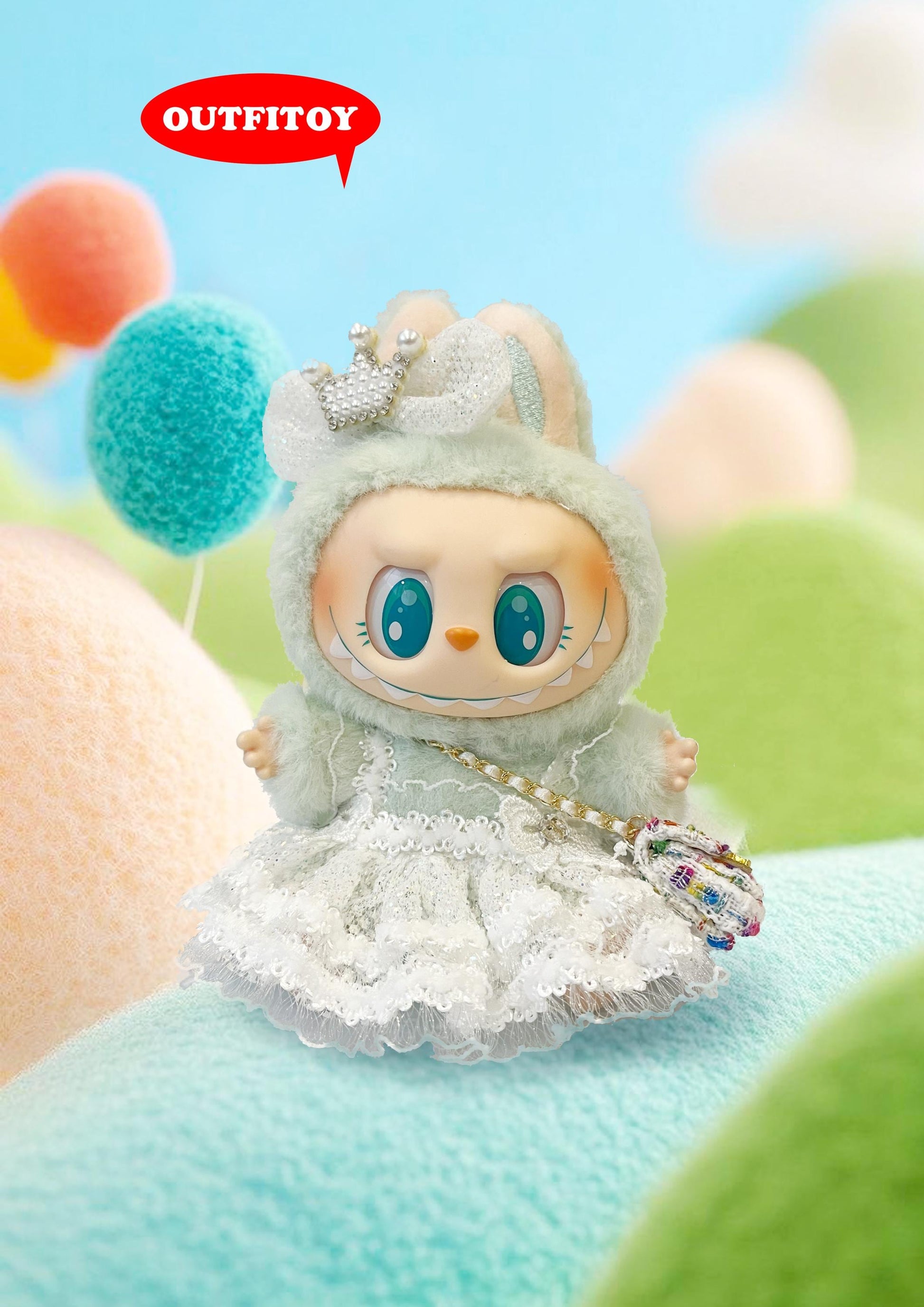 Labubu Princess Mint Dress Set – Lace Dress & Crown Headband Outfit