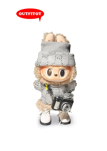 labubu outfit Grey Ribbed Tracksuit + White Combat Boots