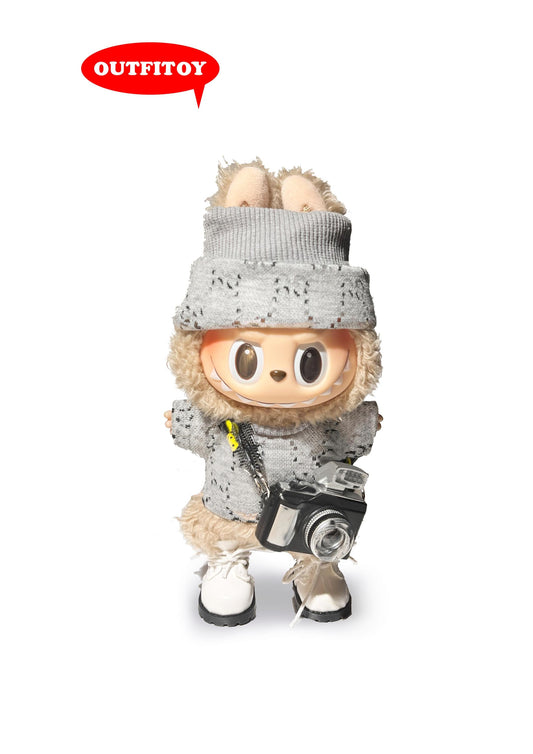 labubu outfit Grey Ribbed Tracksuit + White Combat Boots