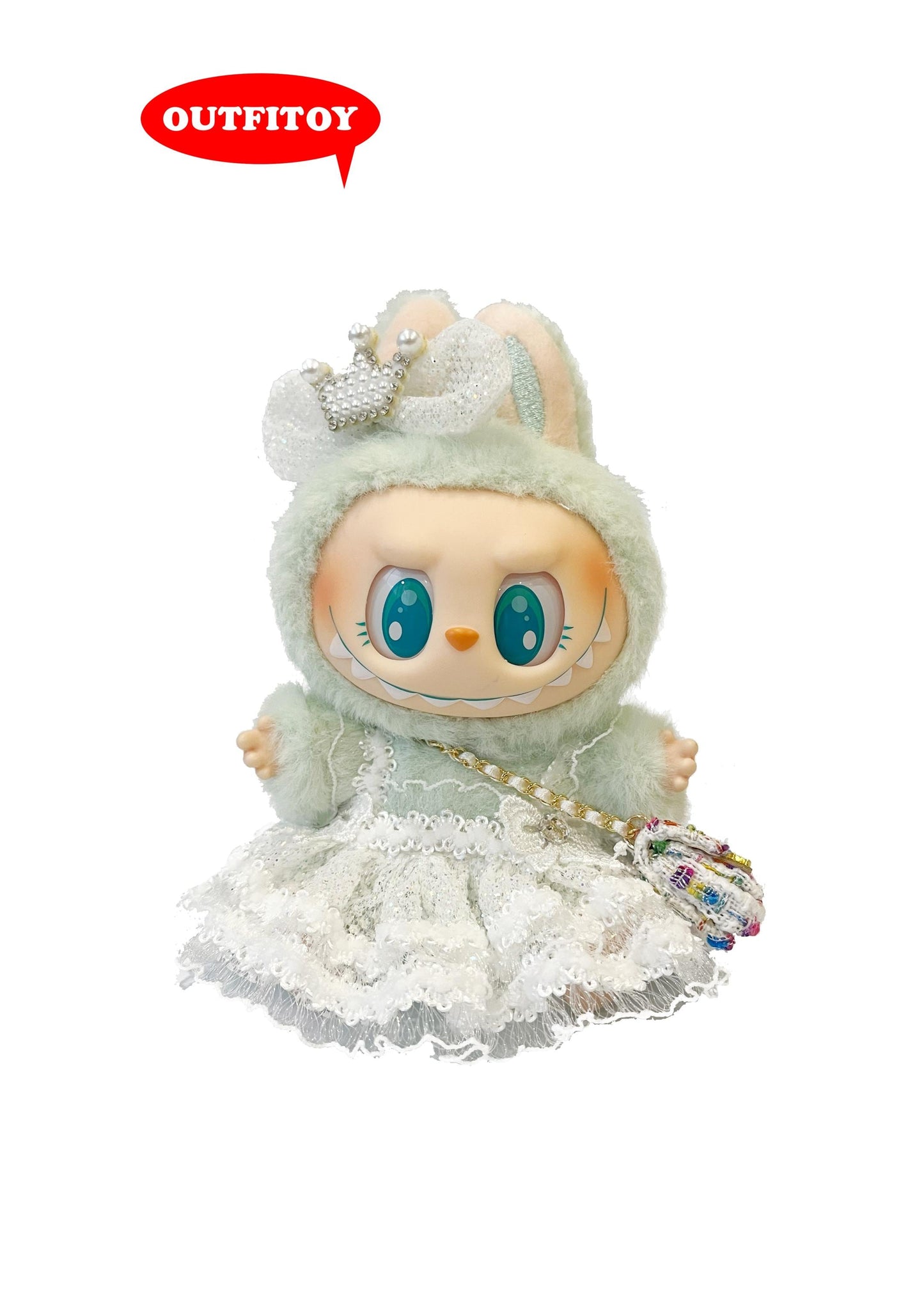 Labubu Princess Mint Dress Set – Lace Dress & Crown Headband Outfit