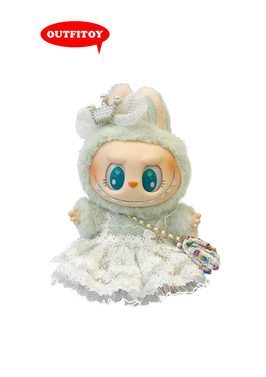Labubu Princess Mint Dress Set – Lace Dress & Crown Headband Outfit